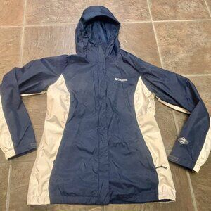 ~~Columbia Jacket Women Medium Blue Omni-Tech Hooded Waterproof Rain Coat